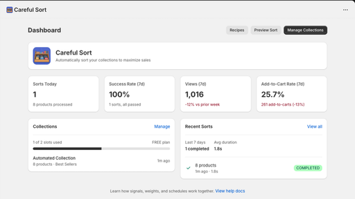 Careful Sort Dashboard
